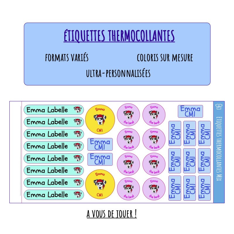 Étiquettes thermocollantes mix de formats variés
